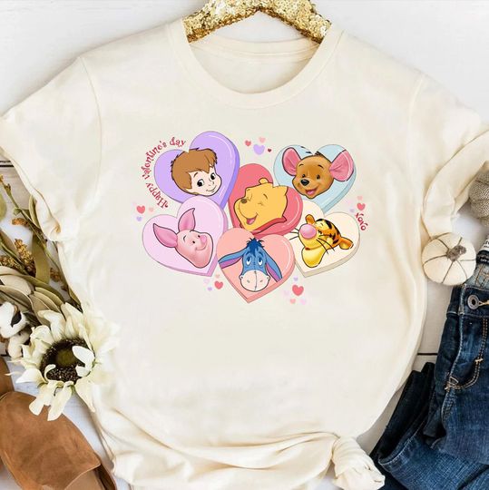 Disney Winnie the Pooh Piglet Tigger Eeyore Love Heart T-shirt
