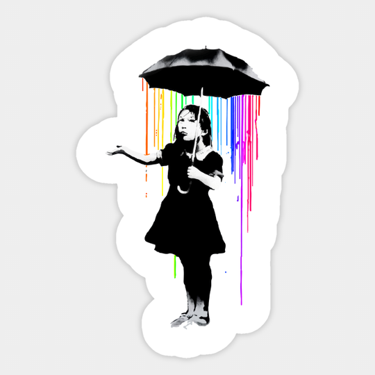 Banksy Rainbow Rain Umbrella Girl - Banksy - Sticker
