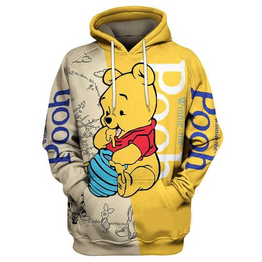 Winnie-the-Pooh Eating Honey Art, Pooh Bear Disney All Over Print Hoodie