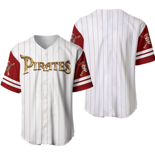Pirate Of The Caribbean Skull Crossbones White Maroon Disney Baseball Jersey