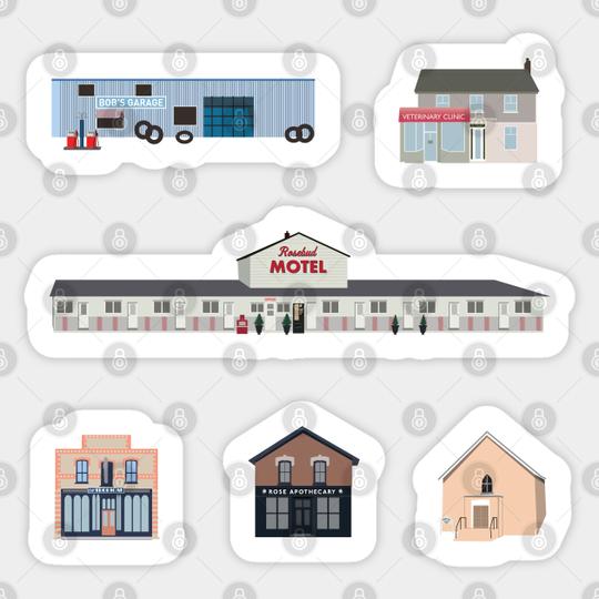The Schitt's Creek Buildings, from the Rosebud Motel to Rose Apothecary - Schitts Creek - Sticker