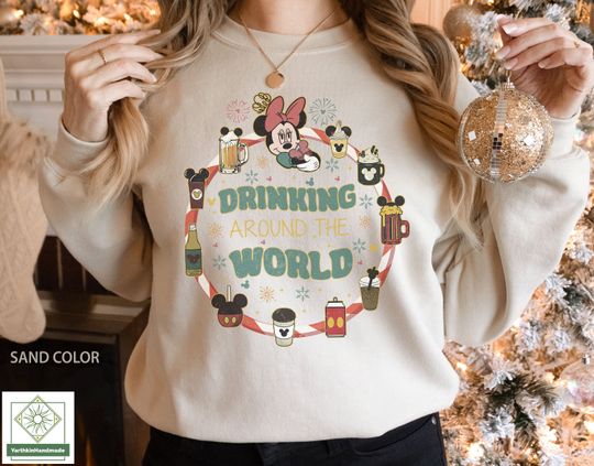 Retro Drinking Around The World Sweatshirt, Vintage Disneyland Sweatshirt