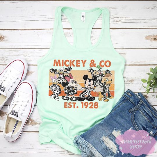 Mickey and Co Est 1982 Halloween Tank, Disney Skeleton Tank, Vintage Mickey 1982 Tank