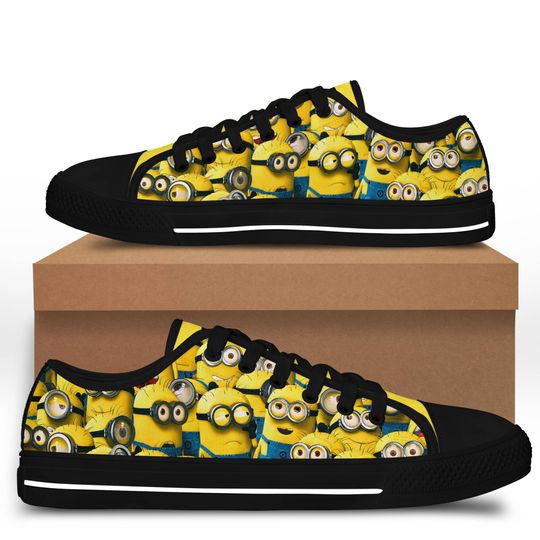 Minions Yellow Full Print Black White Disney Cartoon Low Top Sneakers
