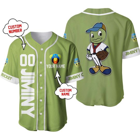 Jiminy Cricket Olive Green White | Custom Disney Baseball Jersey