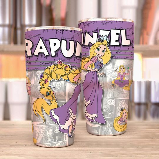 Rapunzel Princess Purple White Comic Strips Disney Tumber 30 oz