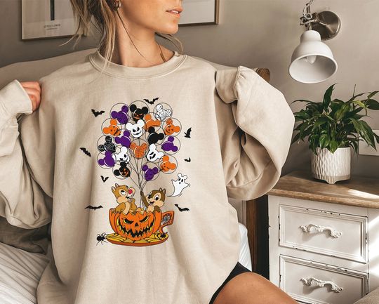 Disney Pumpkin Balloon Sweatshirt, Chip and Dale Halloween Sweatshirt, Disney Halloween Sweatshirt, Disney Fall Sweatshirt, Halloween Sweater