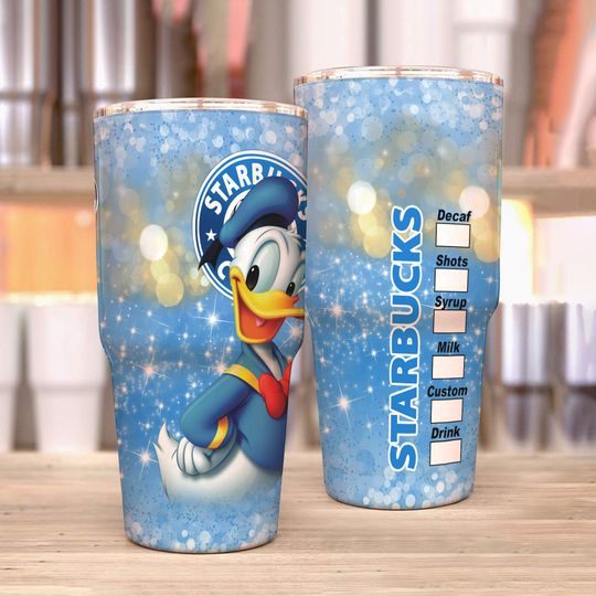Donald Duck Blue White Glitter Bling Starbucks Disney Tumber 30 oz