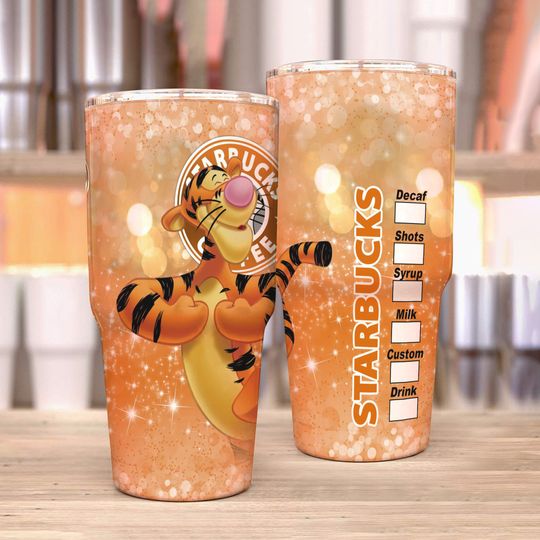 Tigger Orange Black Glitter Bling Starbucks Disney Tumber 30 oz