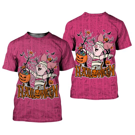 Piglet Pink Orange Mummy Halloween Disney 3D T-shirt