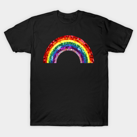 70's 80's Vibe Rainbow Retro Vintage Sequin Print - Rainbow - T-Shirt