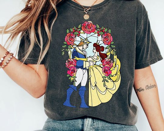 Discover Disney Beauty & The Beast Stained Glass Rose Graphic Shirt
