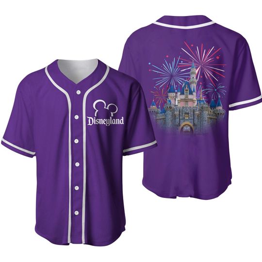 Disneyland Castle Fireworks Purple White, Disney Cartoon Outfits, Custom Baseball Jersey
