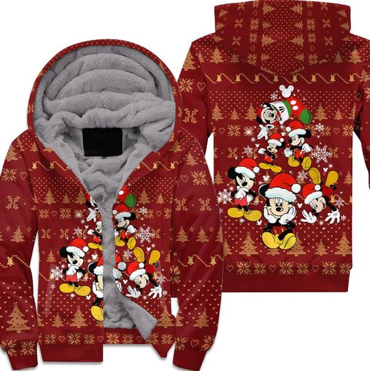 Mickey Mouse Patterns Red Yellow Christmas Disney 3D Zip Hoodie