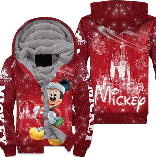 Mickey Mouse Castle Red Christmas Disney 3D Zip Hoodie