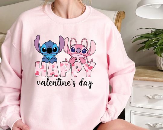 Stitch and Angel Valentine Sweatshirt, Disney Valentines Couple Sweater, Happy Valentine's Day, Disney Valentine Gifts
