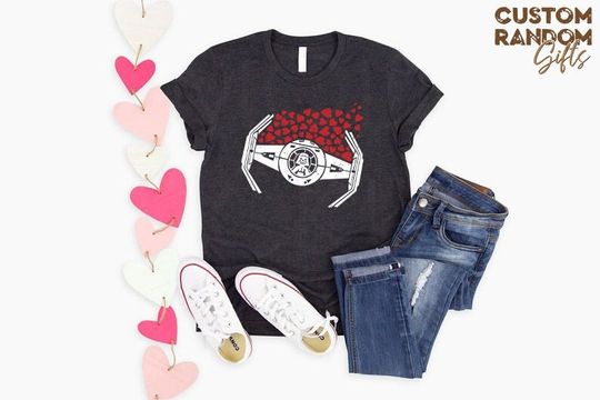 Star Wars Valentine's Day Hearts Darth Vader Tie Fighter T-Shirt, Disneyland Vacation Matching Shirt