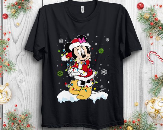 Disney Santa Minnie Mouse Christmas Lights,Mickey and Friends Christmas T-shirt