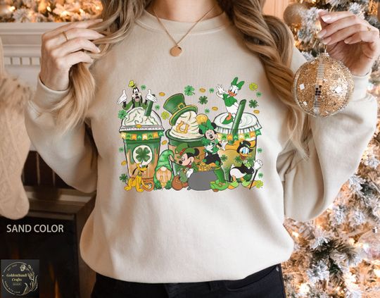 St Patricks Day Coffee Disney Sweatshirt, Mickey Friends Saint Patrick Sweatshirt