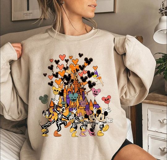 Discover Mickey And Friends Skeleton Halloween Sweatshirt, Vintage Disney Skeleton Halloween, Disney Mickey Sweatshirt