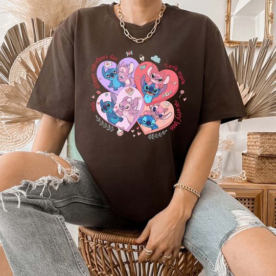 Disney Stitch Valentine Shirt, Stitch And Angel Couple Shirt, Stitch And Lilo