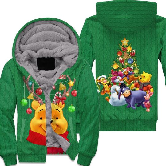 Winnie The Pooh And Friends Merry Xmas Green Disney 3D Zip Hoodie