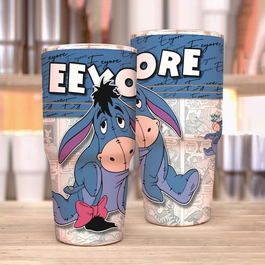 Eeyore Donkey Blue White Comic Strips Disney Tumber 30 oz