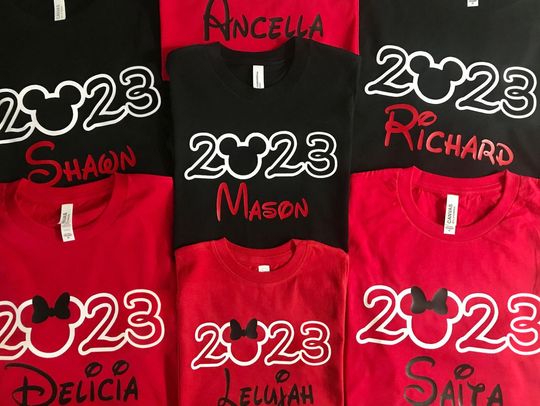 2023 Disney Shirts with Name, Family Vacation Personalized tShirts, Black, Red, 2023 Year, Group Shirts