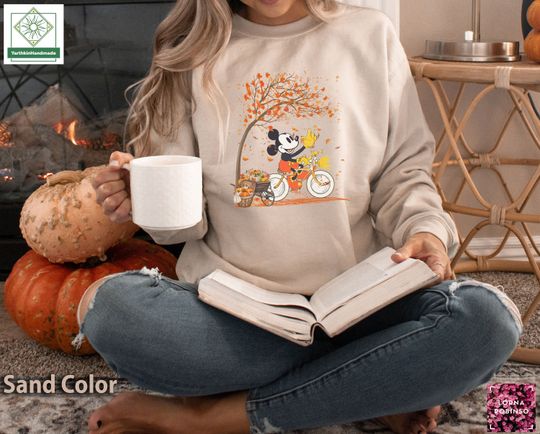 Mickey Autumn Sweatshirt, Mickey Fall Sweatshirt, Mickey Riding A Bike Shirt, Mickey Mouse Shirt, Disney Autumn Shirt, Maple Leaves Shirt