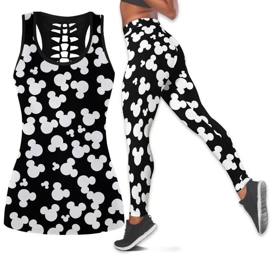 Mickey Black & White Disney Hollow Tanktop Legging Outfit Set