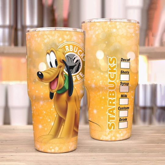 Pluto Dog Yellow White Glitter Bling Starbucks Disney Tumber 30 oz