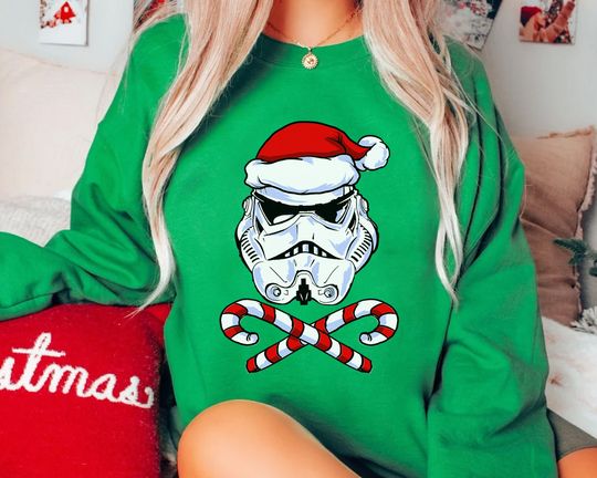 Santa Stormtrooper Custom Christmas Lights Sweatshirt, Funny Disney Star Wars Xmas Sweatshirt