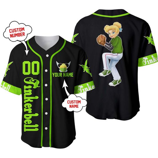 Tinker Bell Green Black | Disney Custom Baseball Jersey