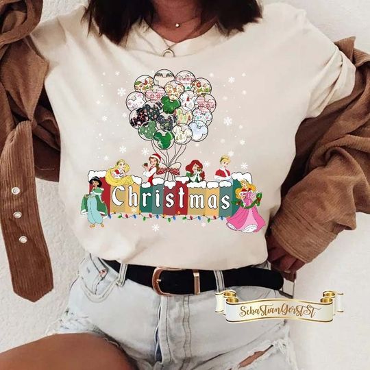 Disney Christmas Shirt, Princess Christmas Shirt, Mickey Balloon Shirt