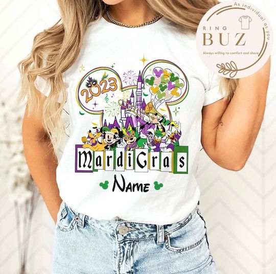 Custom Name Disney Mardi Gras 2023 Shirt, Mickey And Friends Fat Tuesday, Disneyland Castle Tee