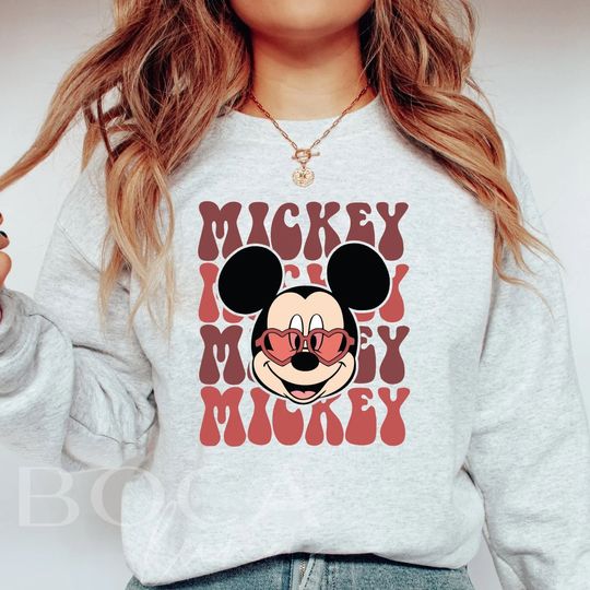 Discover Mickey Heart Sunglasses Sweatshirt, Mickey Minnie Valentine Sweat, Disney Valentine's Day