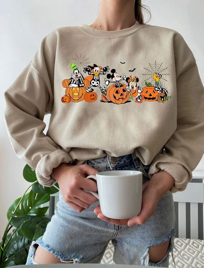 Vintage Disney Halloween Sweatshirt, Disney Skeleton Sweatshirt, Mickey and Friends Halloween Sweatshirt