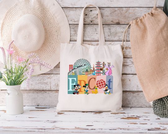 Disney Epcot Tote Bag, Disney Characters Tote Bag, Disney Vacation Bag