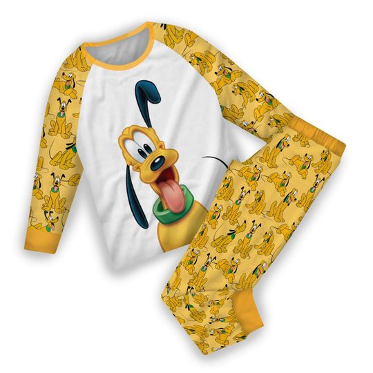 Big Pluto Dog Yellow White Disney Family Matching Pajamas Set