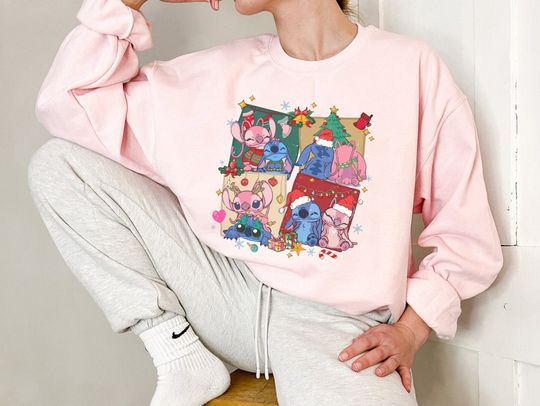 Stitch Christmas Sweatshirt, Vintage Disney Stitch & Angel Christmas