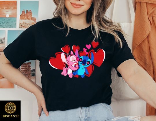 Disney Stitch And Angel Valentine's Day T-Shirt