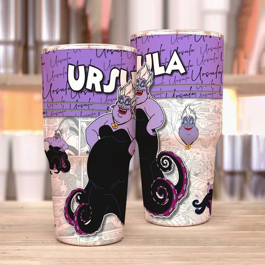 Ursula Villains Purple White Comic Strips Disney Tumber 30 oz