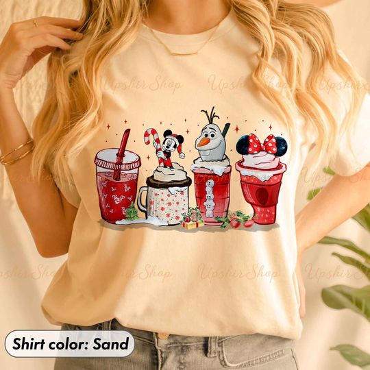 Happy Christmas Mickey And Olaf Coffee Latte Shirt Disney Christmas Snowman Latte Coffee Lover Tshirt Cozy Christmas Funny Mickey And Olaf