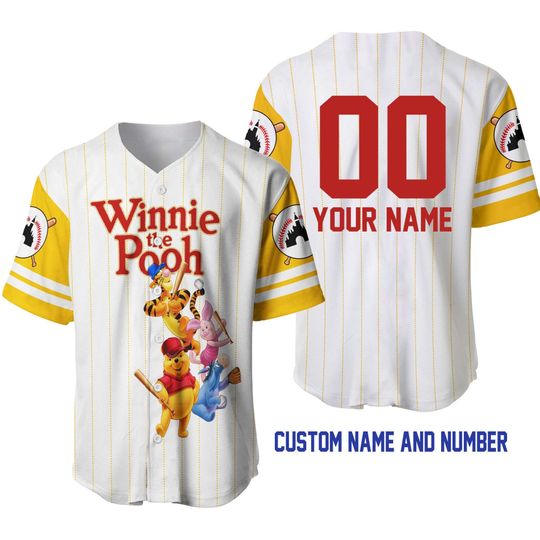 Pooh Tigger Piglet Eeyore Red Yellow | Custom Disney Baseball Jersey