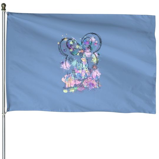 Watercolor Disney Castle House Flags, Minnie Ears Magic Kingdom House Flags, Disney House Flags