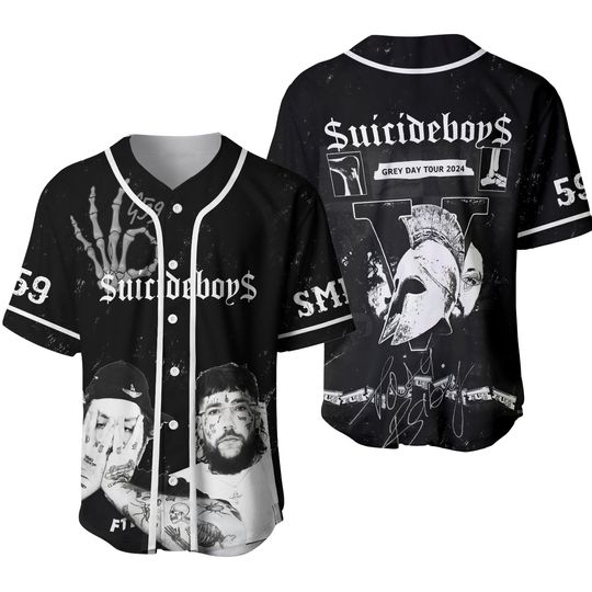 Discover Custom Suicideboys Baseball Jersey, Suicideboys Gray Day Tour 2024 Shirt, Suicideboys G59 Jersey Shirt, Scrim And Ruby Tee