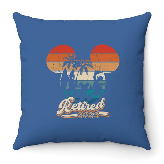 Disney Retirement Throw Pillows , Mickey Retirement Throw Pillows, Retro Sunset Retired 2023 Mickey and Friends Throw Pillows