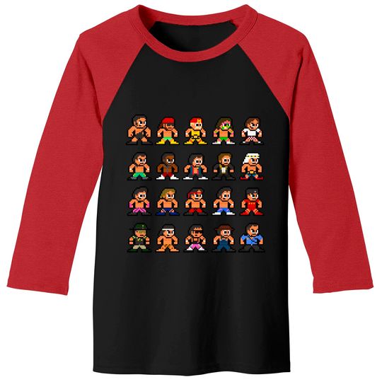 80s WWF 8-bit Pixel Art - Wrestling - Baseball Tees