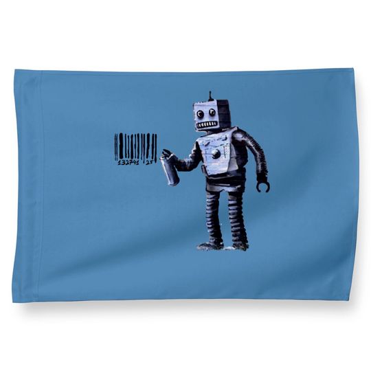 BANKSY Robot Spray Painting Barcode - Banksy - House Flags