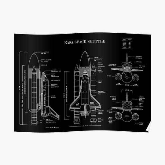 NASA Space Shuttle  (White Stencil-No Background) Premium Matte Vertical Poster